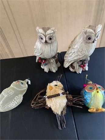 Christmas Snow Owl Ornament Lot