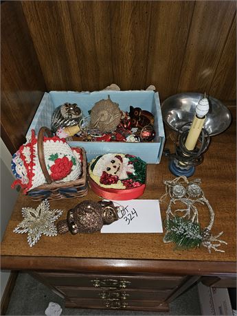 Mixed Christmas Lot- Ornaments, Aluminum Bowl & More