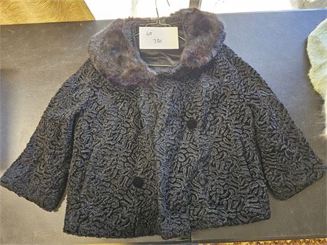 Black Wool 1940's Fur Collar Coat