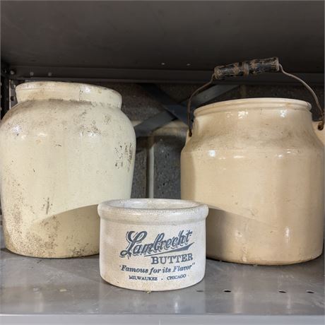 Antique Crock Jars w/ Lambrecht Butter Crock