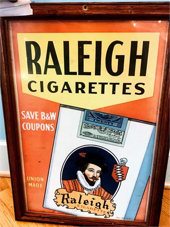 Framed Advertising Sign Raleigh Cigarettes Brown & Williamson Tobacco Corp
