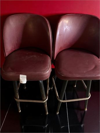 Vinyl Upholstered Metal Framed Bar Stools/Chairs With Back In Maroon (Vintage)