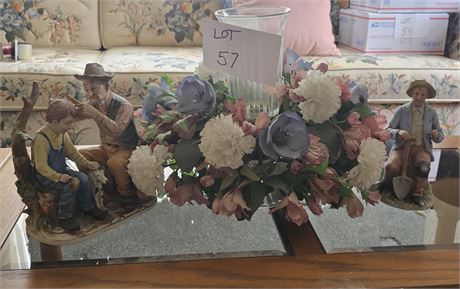 Homco Figurines & Faux Floral Arrangement
