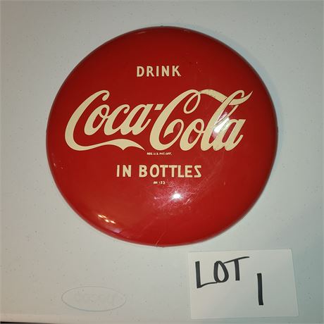 Vintage 12" Red Coca-Cola Metal Button Sign