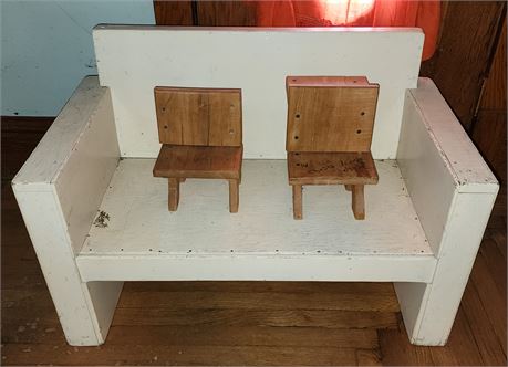 Child's bench, doll school desk