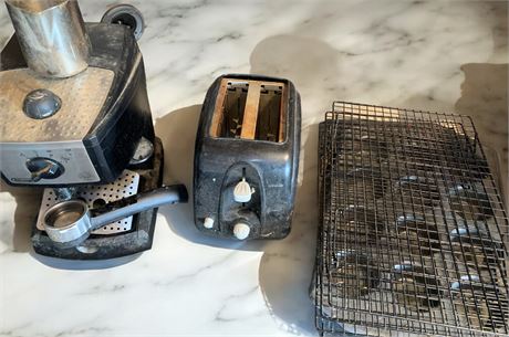 De Longhi Espresso Machine, Sunbeam Toaster, Cooling Racks, Muffin Tin & More