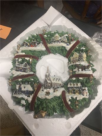 Thomas Kinkade Christmas Village Wreath by Hamilton Collection 2005