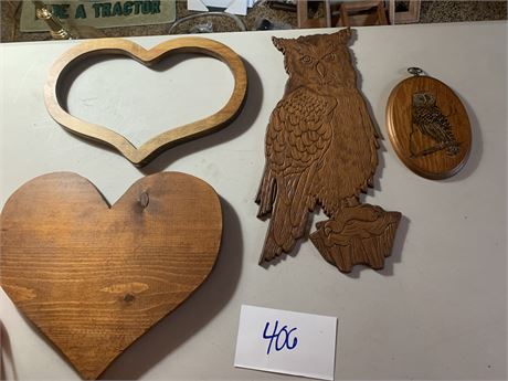 Wood Heart & Wood Owl Lot