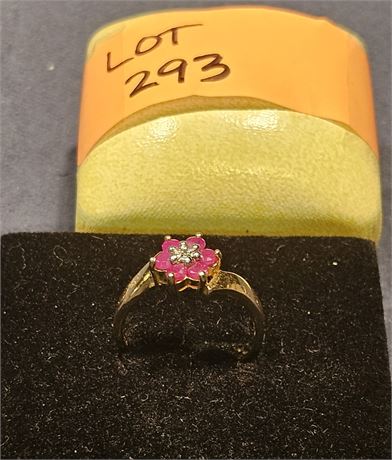 Sterling 925 Ruby Floral Cocktail Ring Sz 10