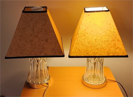 Pair of Small Glass/ Brass Lamps w/Shades