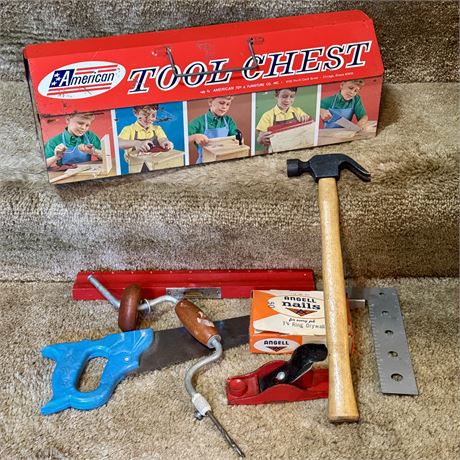 1960's American Toy & Furniture Co. Tool Chest w/ Many Original Tools!