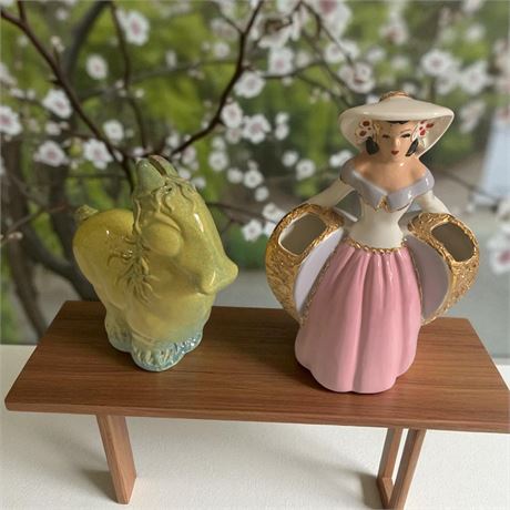 Weil Ware California Pottery Lady Vase/Planter & Stig Lindberg Horse Figurine