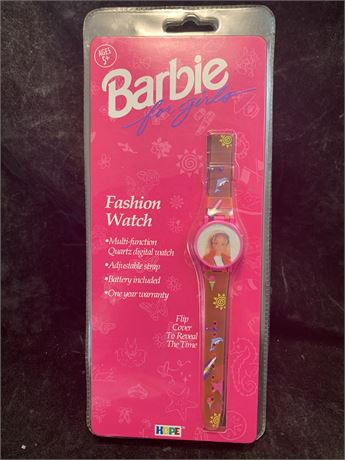 Vintage Barbie for Girls Fashion Digital Watch Flip Cover Sealed From 1995