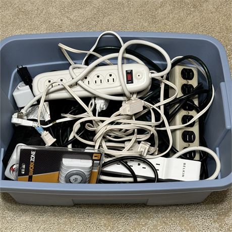 LARGE LOT of Power and Extension Cords in Storage Bin