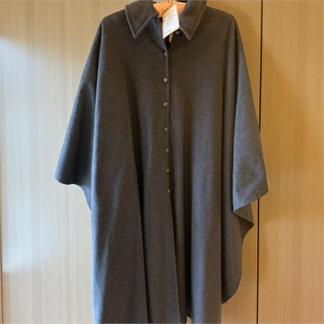 Yves Saint Laurent Rive Gauche 95% Gray Wool Long Half Button Up Split Cape