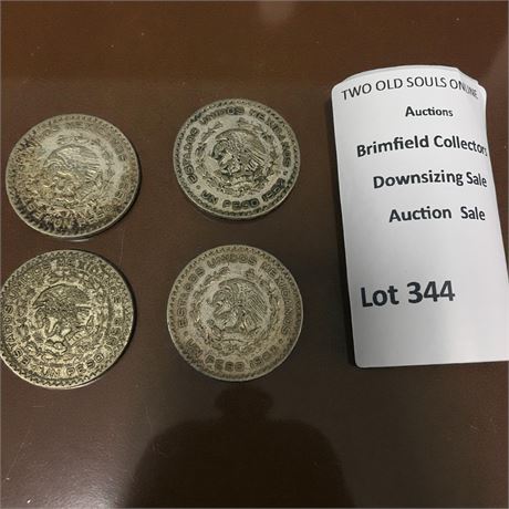 1959, 1962, 1965, Mexican One-Peso Coins Lot of 4