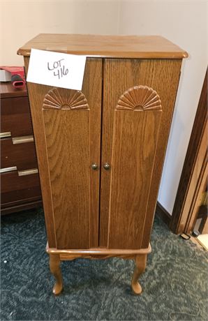 Solid Wood Jewelry Armoire With Carved Shelf Motifs