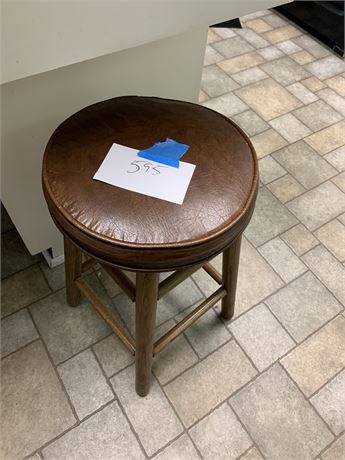 Small Wooden Kitchen Stool with Brown Cushion Top