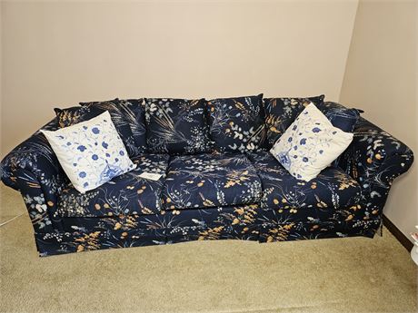 JCPenny Navy Blue Floral Couch with Pull Out Bed