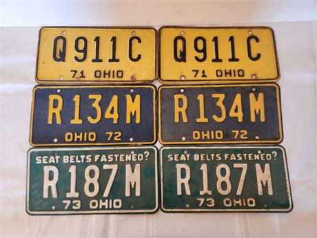 1971, 1972, 1973 Ohio License Plates, Pairs