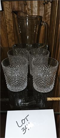 DIAMOND PATTERN CLEAR GLASS HIGHBALL GLASSES SET OF 6