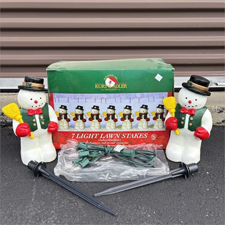 Vintage Kurt S. Adler 7 Light Snowman Lawn Stakes (10”H)