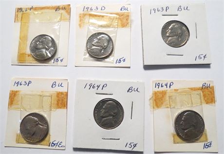 1962P, 1963D, 1963P, 1964P Nickels