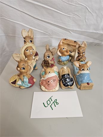 Vintage Mixed Pen Delfin Hand Painted Stonecraft Bunny Figurines