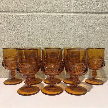 Indiana Colony Kings Crown Thumbprint Dark Amber Stemmed Glassware Set
