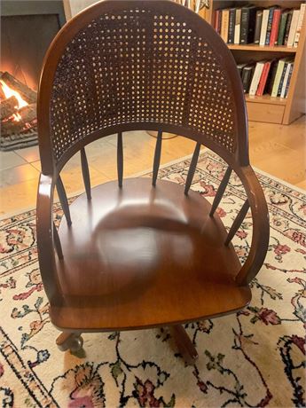 Vintage Wooden Rolling Armchair W/Woven Cane Backrest