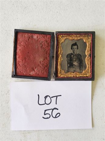 Antique Tin Type Young Male 1860's Era Photo With Frame