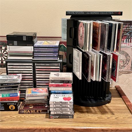 CD Lot with Stands and Cassette Tapes