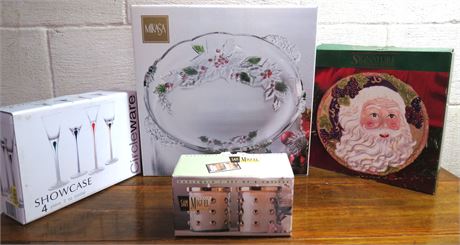 Mikasa Christmas Platter, Votives, Glassware, Santa Plate