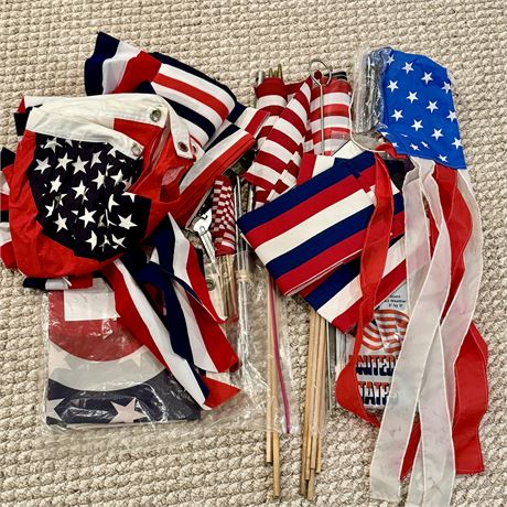 Large Patriotic Decor Bundle - Flags, Banners, Fabric....