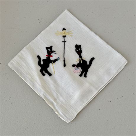 Wonderful 1940’s Black Cats Embroidered Handkerchief