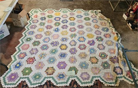 Handmade “Grandmother’s Flower Garden” Quilt Top