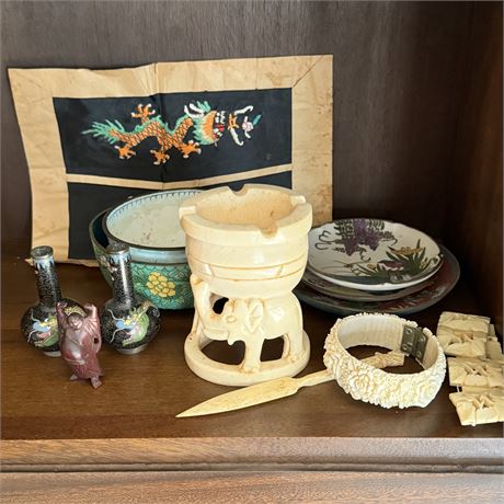 Mixed Lot with Cloisonne, Hand Carved Items and More