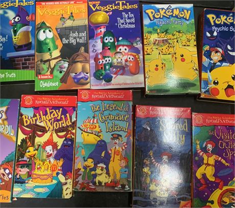 VHS Lot - VeggieTales, Pikachu Party, The Wacky Adventures of Ronald McDonald
