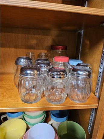 Mixed Clear Glass Salt & Peppers + Cheese Shakers