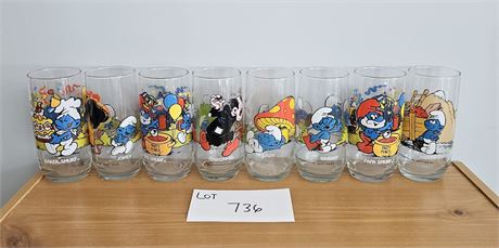 Vintage 1983 Mixed Peyo Smurf Drinking Glasses