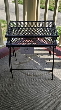 Vintage Black Metal Mesh Outdoor Stack Tables