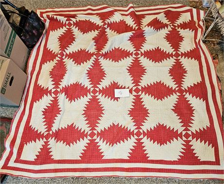 Red & White Antique Handmade Quilt