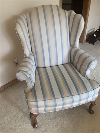 Queen Ann Striped Pattern Wing Back Arm Chair