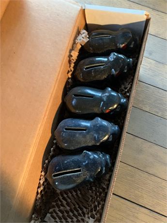 Napco Black Ceramic Pig Figurine Boxed Lot of 5