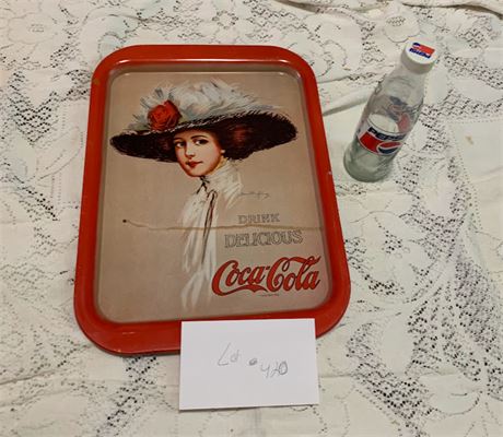 Vintage 1970s Coca Cola Lady Serving Tray "Drink Delicious"