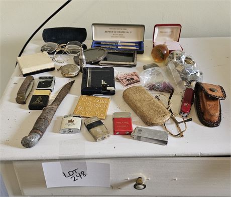 Mixed Vintage Lot: Pocket Knives, Lighters, GF Glasses, Watches & More