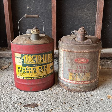 Old Ford and TRAC-TR-LUBE 5 Gallon Oil Cans