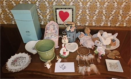 Mixed Decor Lot: Tiffany Box, Vintage Baby Planter, Frames & More