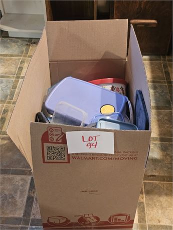Large Box Full Of Plastic Storage Containers- Maker & Size Vary