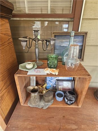Wood Crate, Candelabra, Morgantown "Palm Optic" Tumblers & More